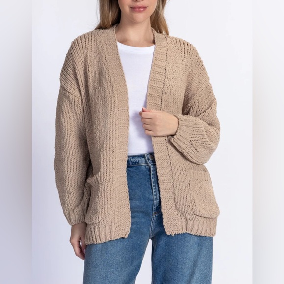 Miracle Sweaters - Miracle Women's Oversized Open Front Cardigan Sweater - Taupe